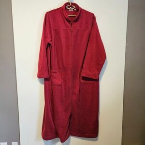 Vtg LL Bean Fleece Housecoat Women 3X Red Long Full Zip Robe Deep Pile Warm Cozy